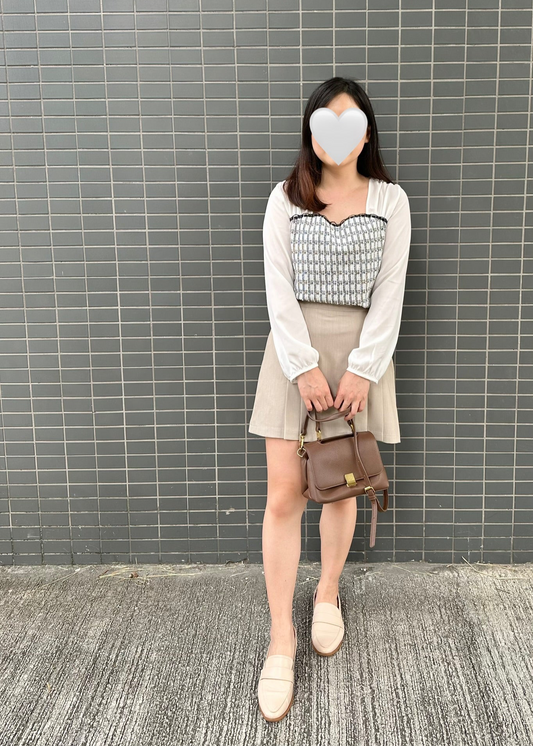 雪紡拼Tweed平領上衣