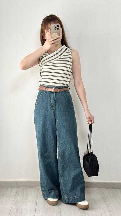 復古牛仔闊褲（連皮帶）