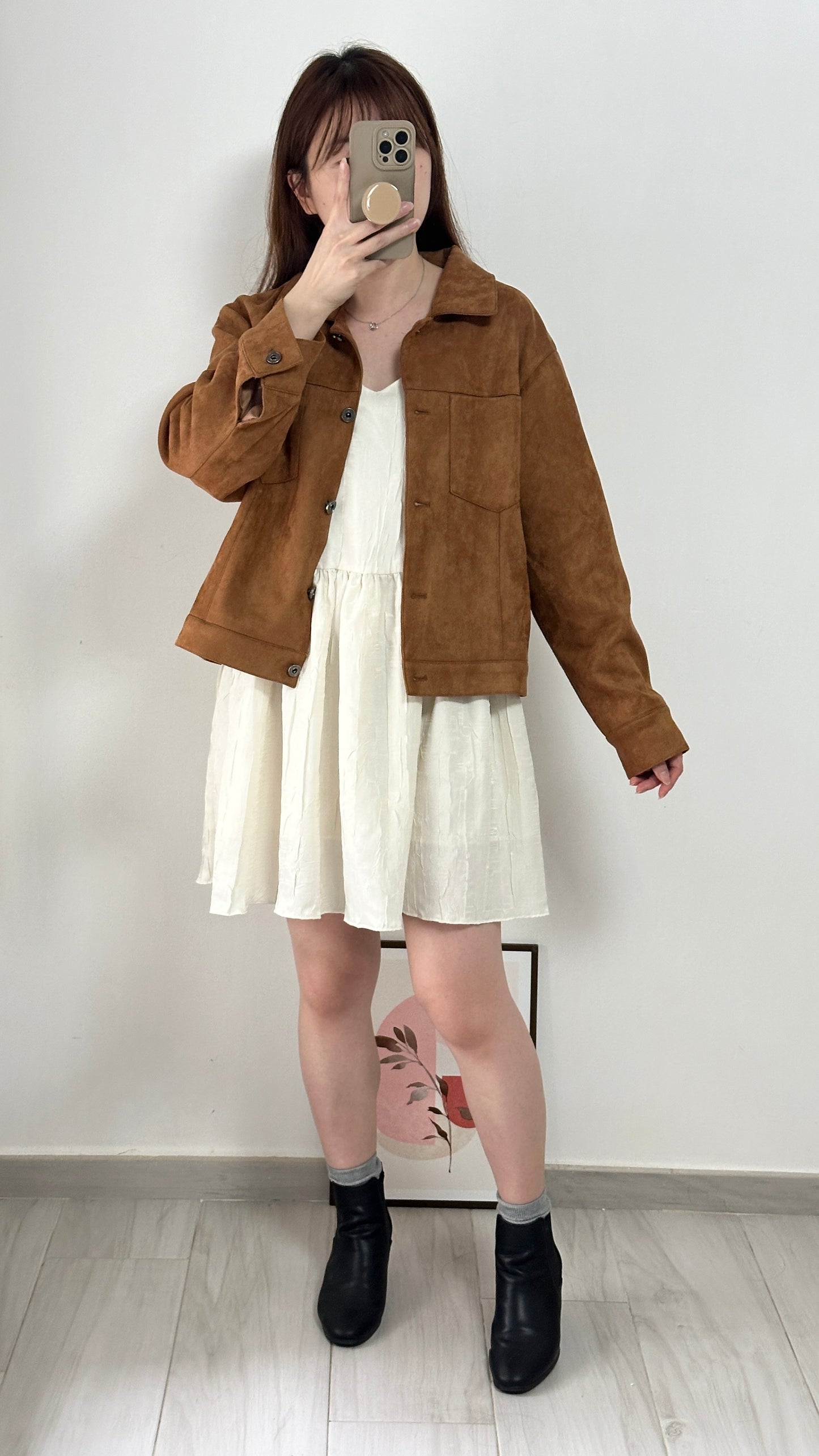 復古鈕扣麂皮外套