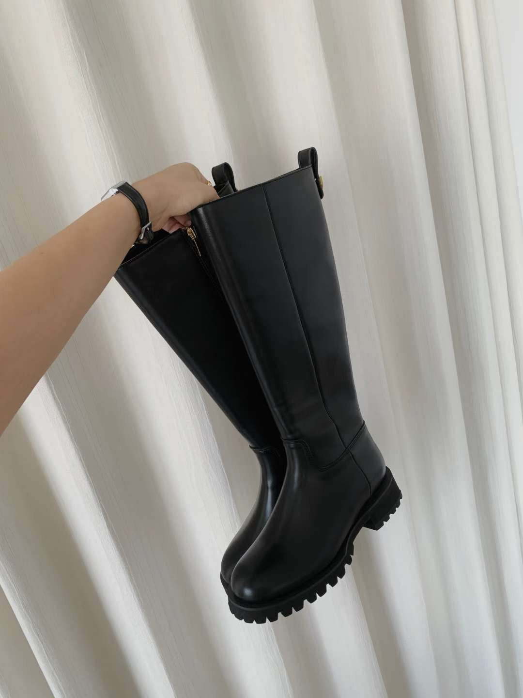 【真皮】後金扣長靴