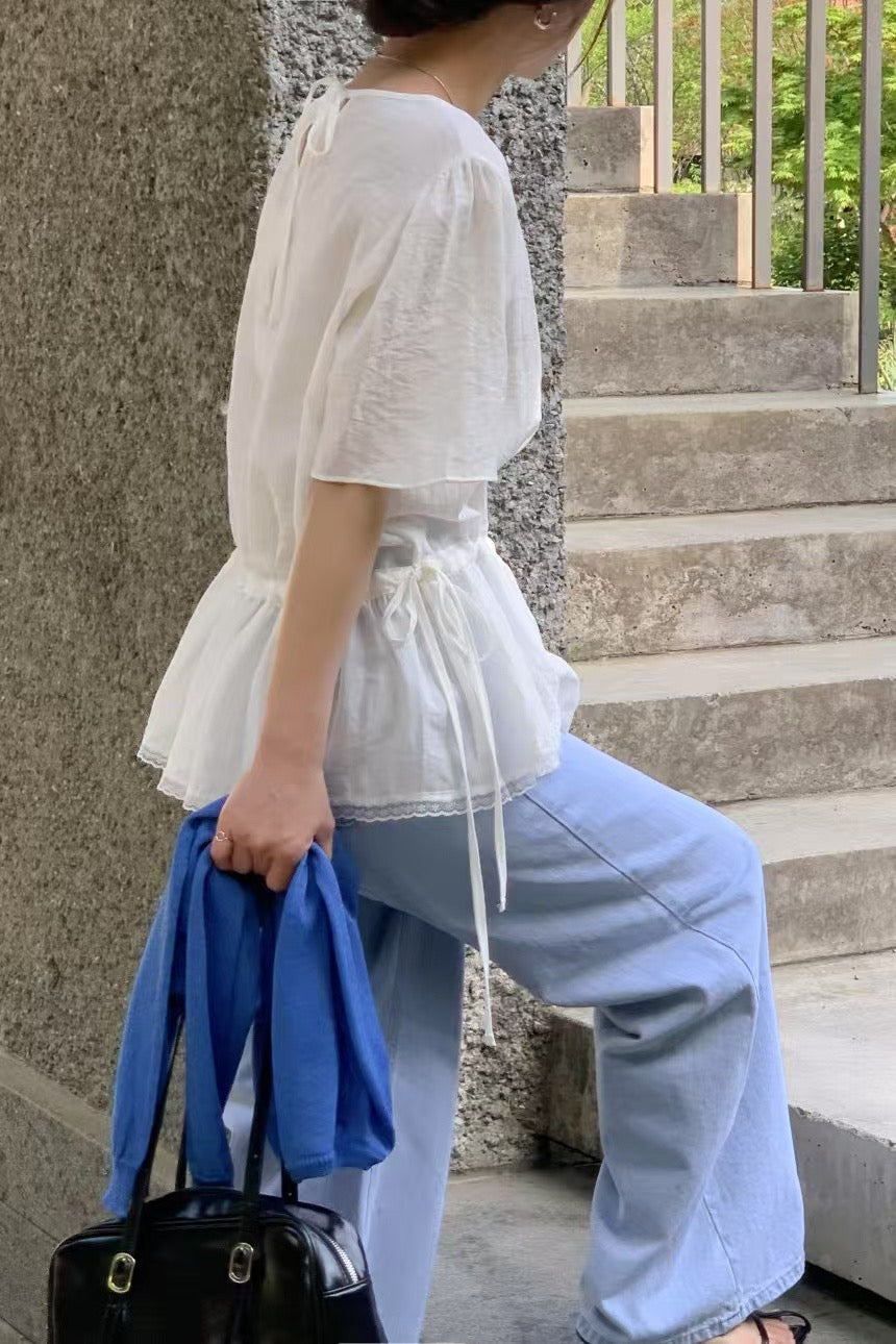 Lace邊束腰上衣