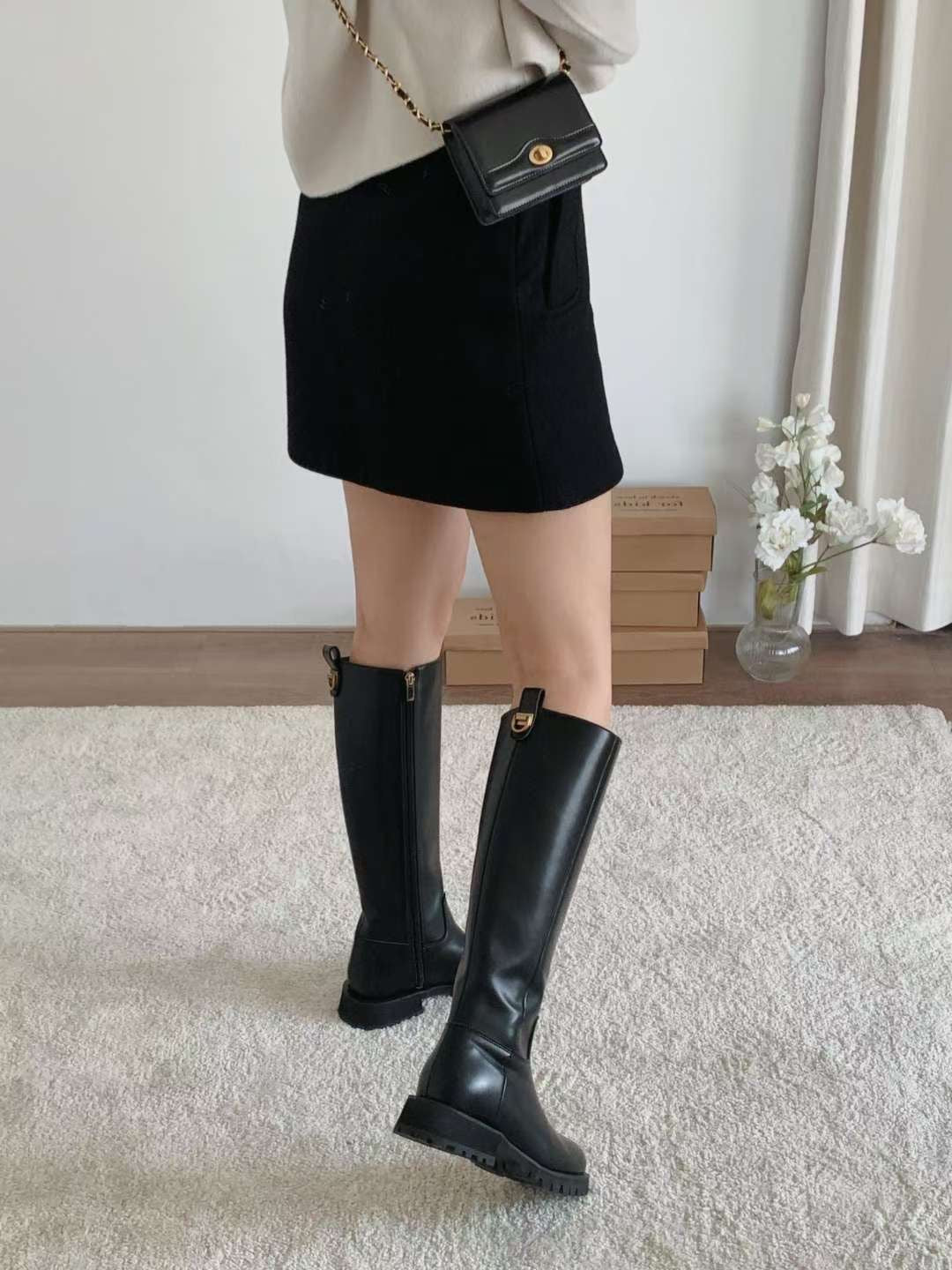 【真皮】後金扣長靴