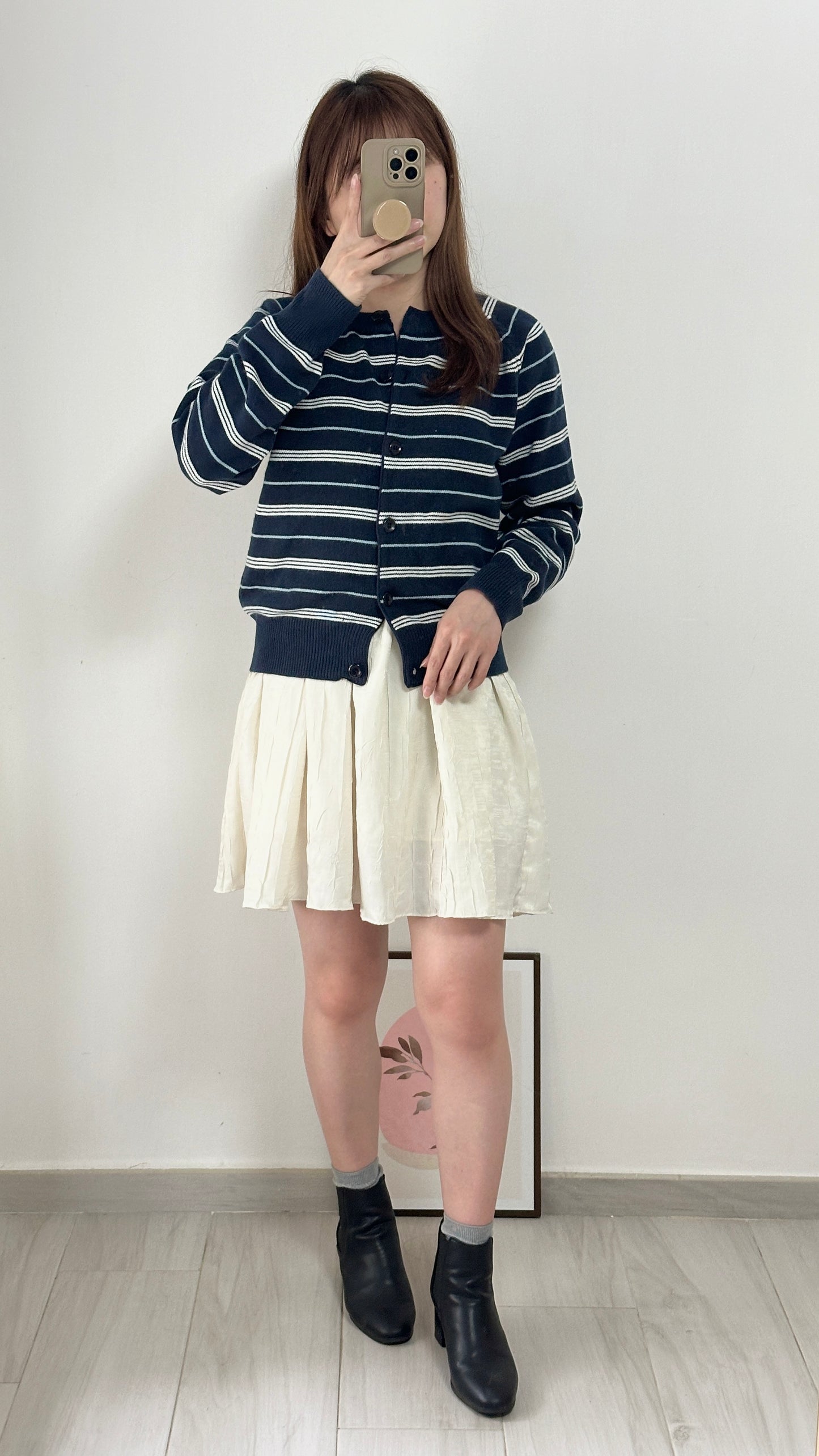 無肩線撞色間條Cardigan