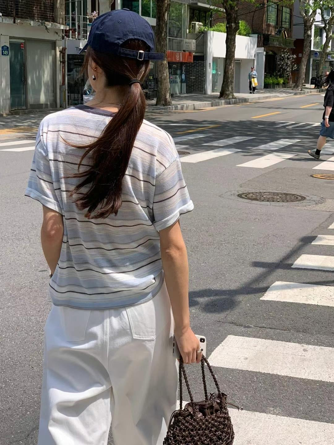 韓系街頭風間條線衫