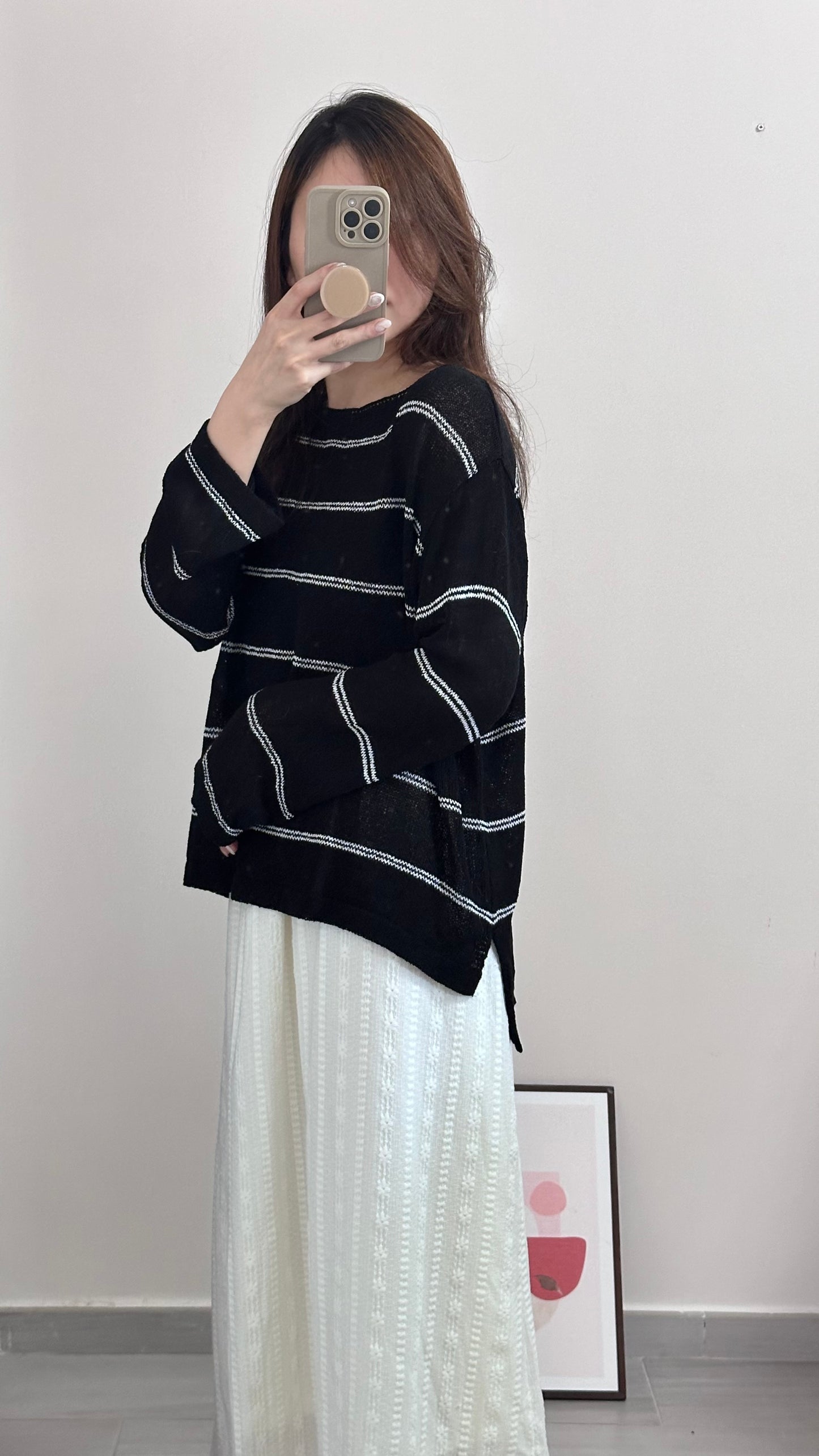 慵懶間條針織衫