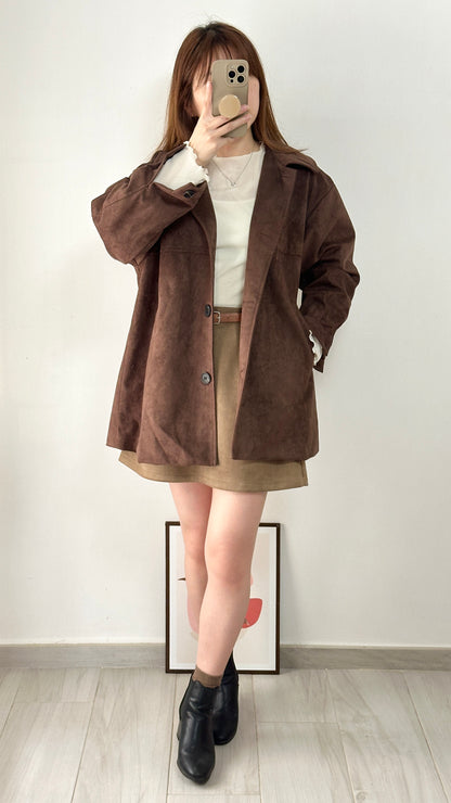<含羊毛> 麂皮中長外套