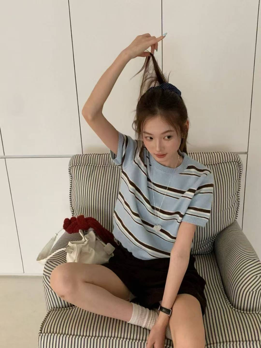 撞色間條針織衫