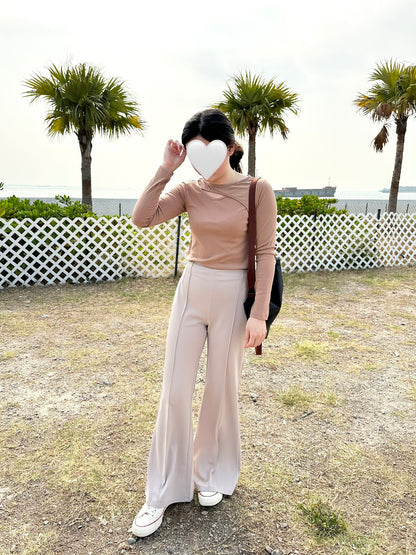 高腰長腿喇叭褲