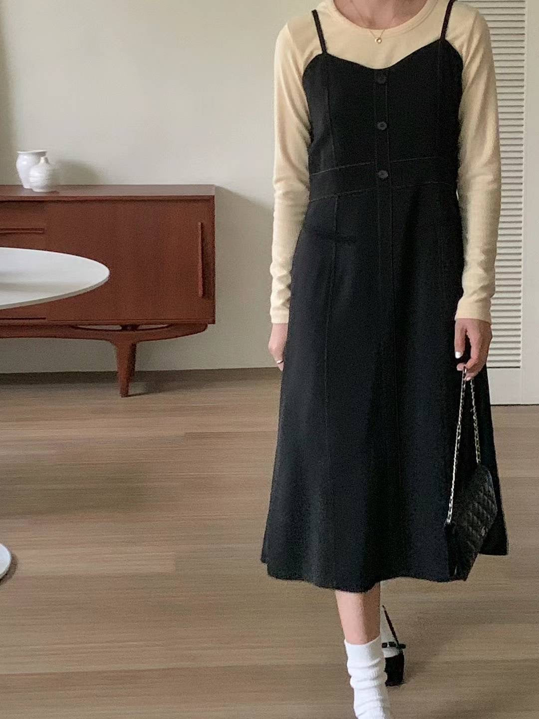 明線吊帶連身裙