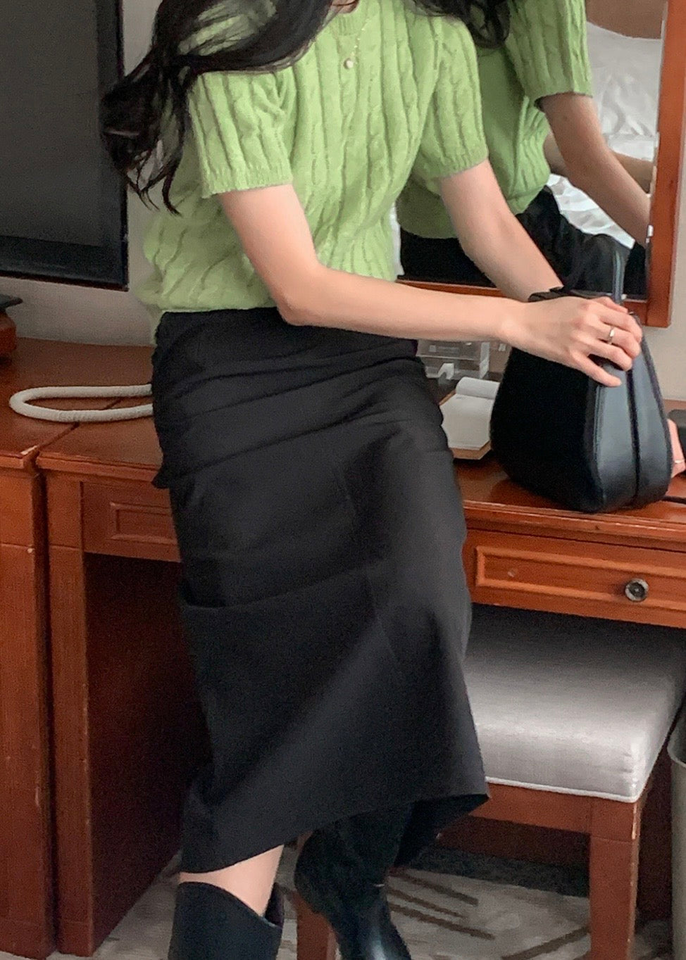 金鈕西裝料直筒裙