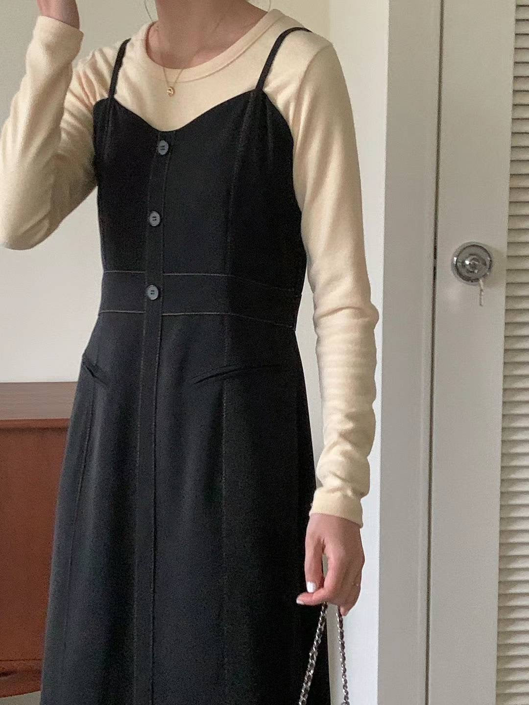 明線吊帶連身裙