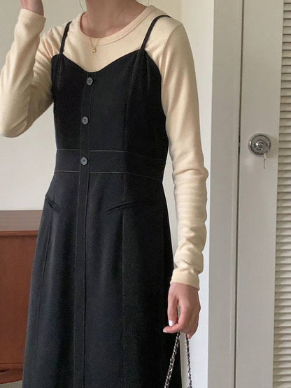 明線吊帶連身裙