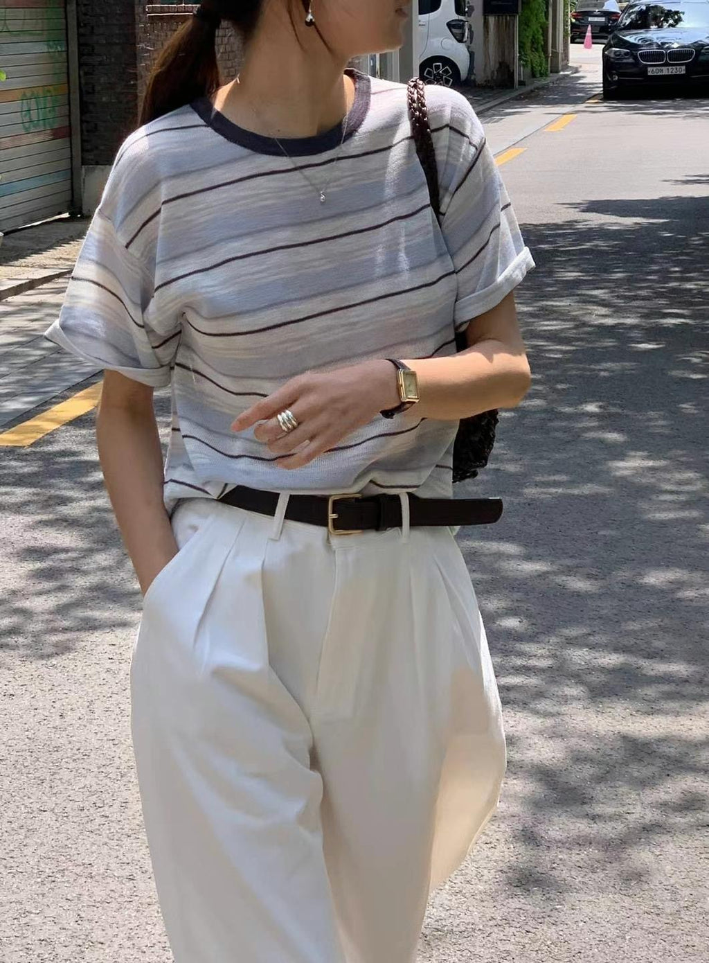 韓系街頭風間條線衫