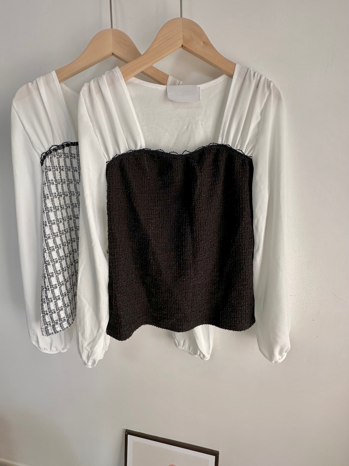 雪紡拼Tweed平領上衣