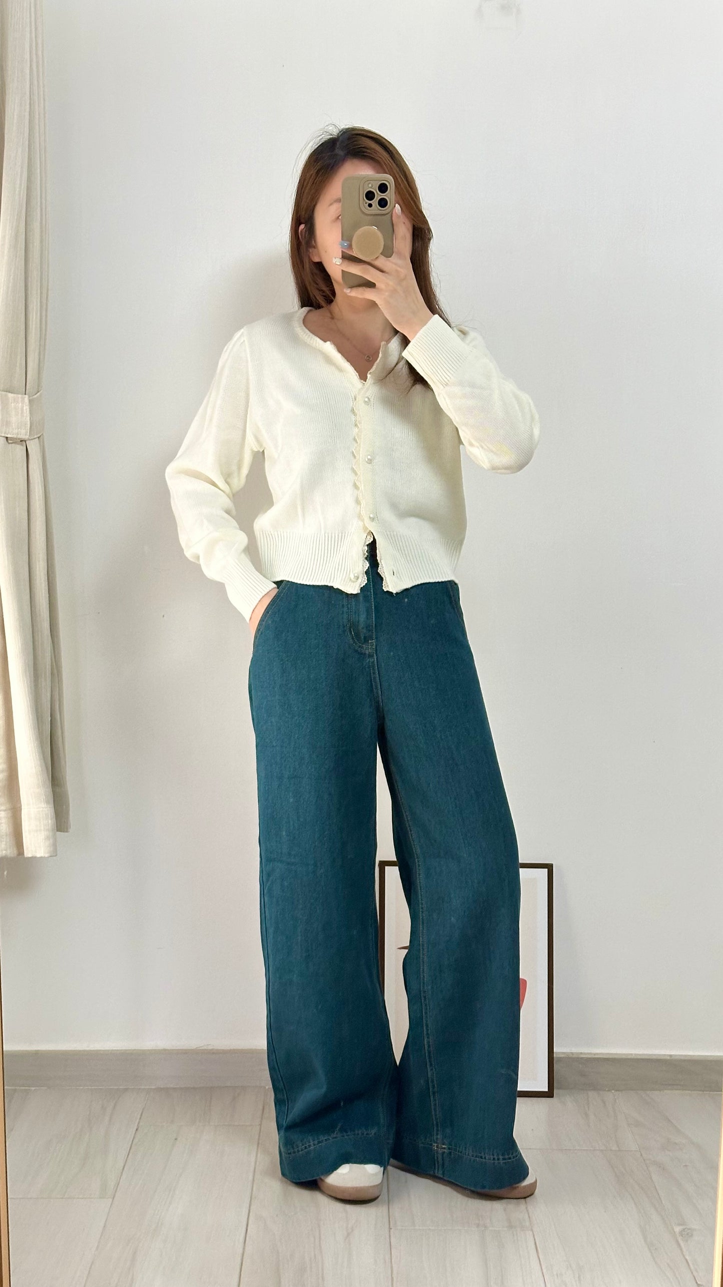 復古牛仔闊褲（連皮帶）