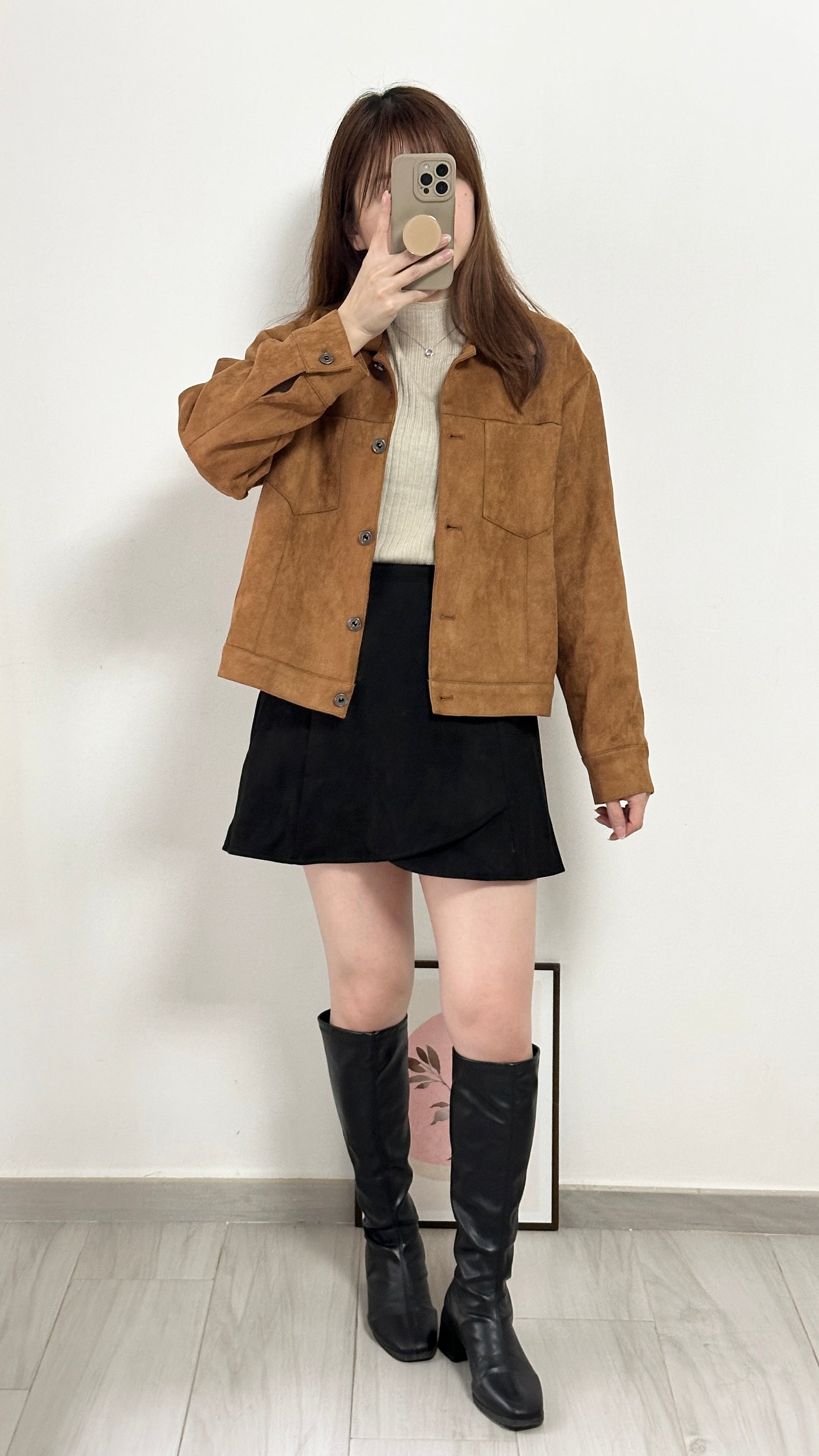 復古鈕扣麂皮外套