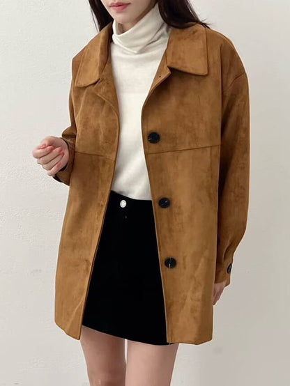 <含羊毛> 麂皮中長外套