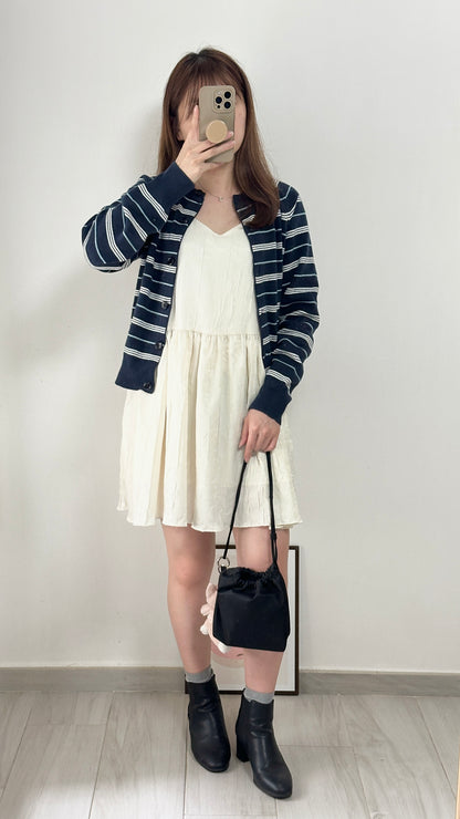 無肩線撞色間條Cardigan