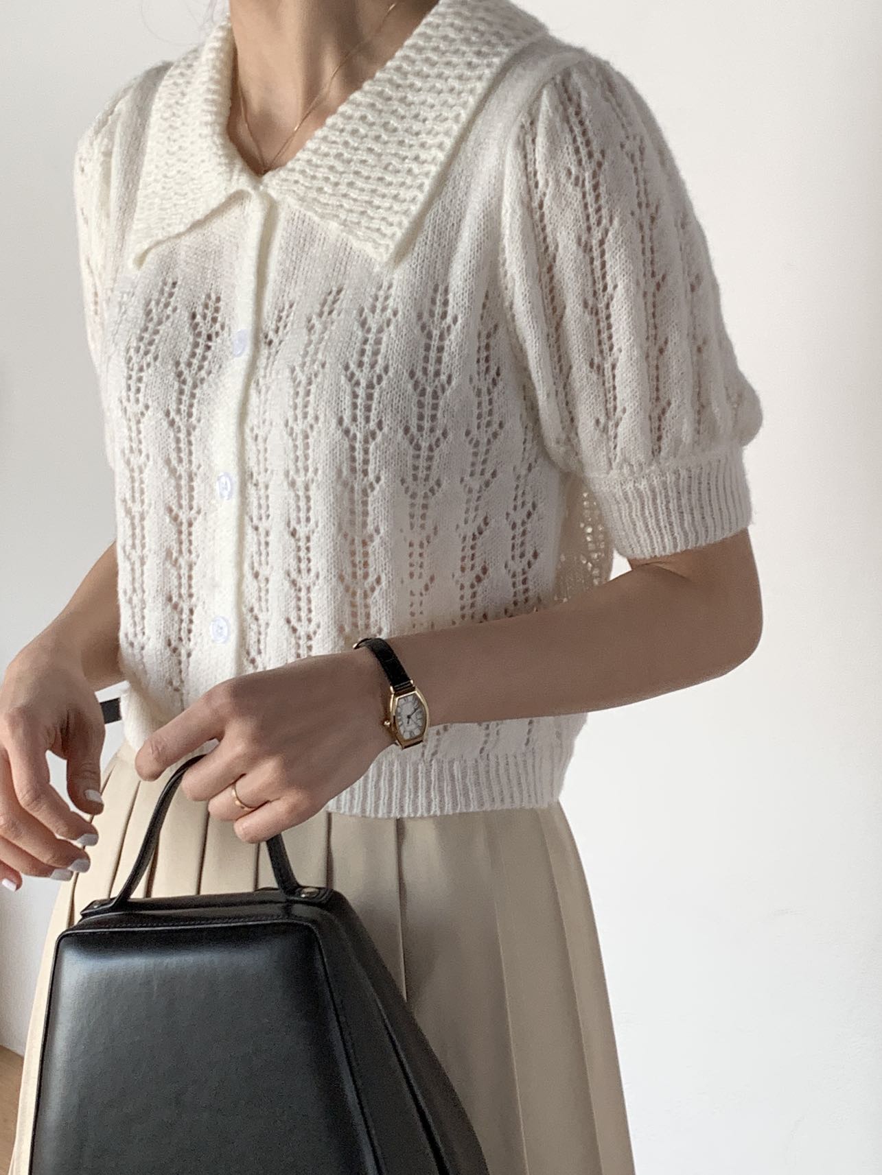 鏤空針織有領上衣