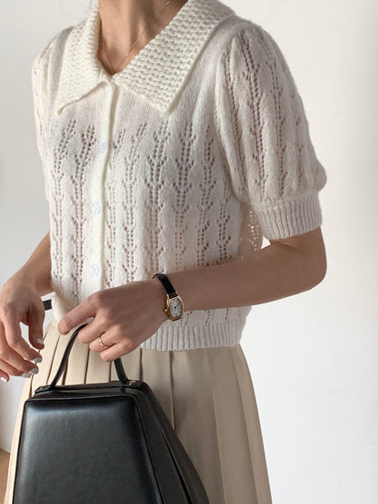 鏤空針織有領上衣