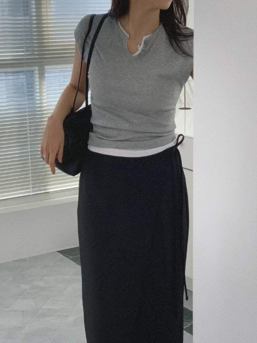 小V領扭扣上衣