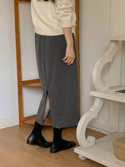 坑紋針織直筒裙