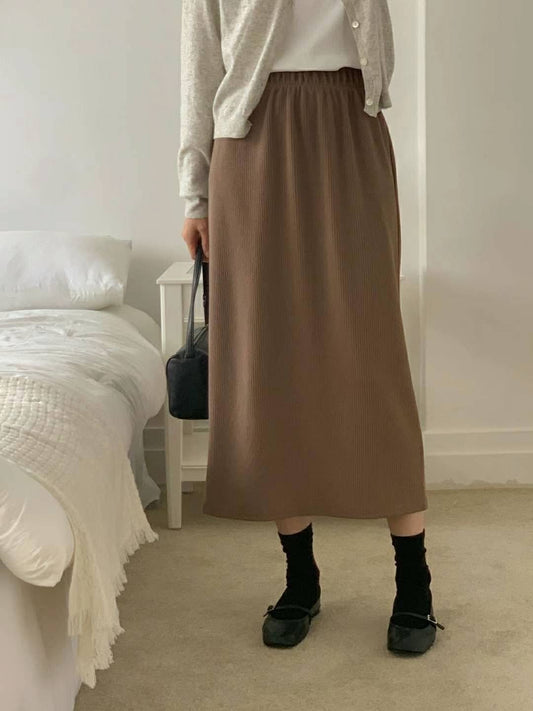 坑紋針織直筒裙