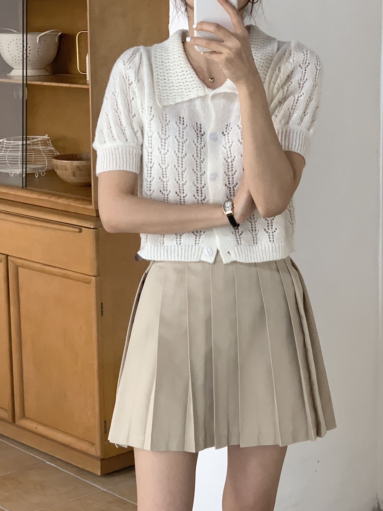 鏤空針織有領上衣