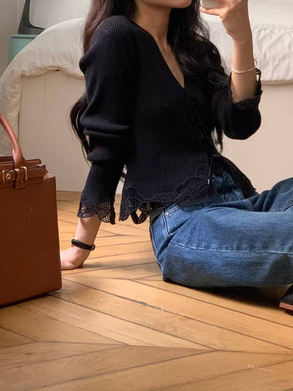 <Premium> 氣質Lace邊Cardigan