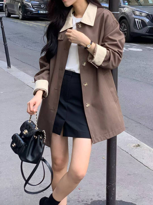 <推推推！> 極美拼色Trench Coat