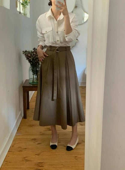 斜口袋腰帶傘裙