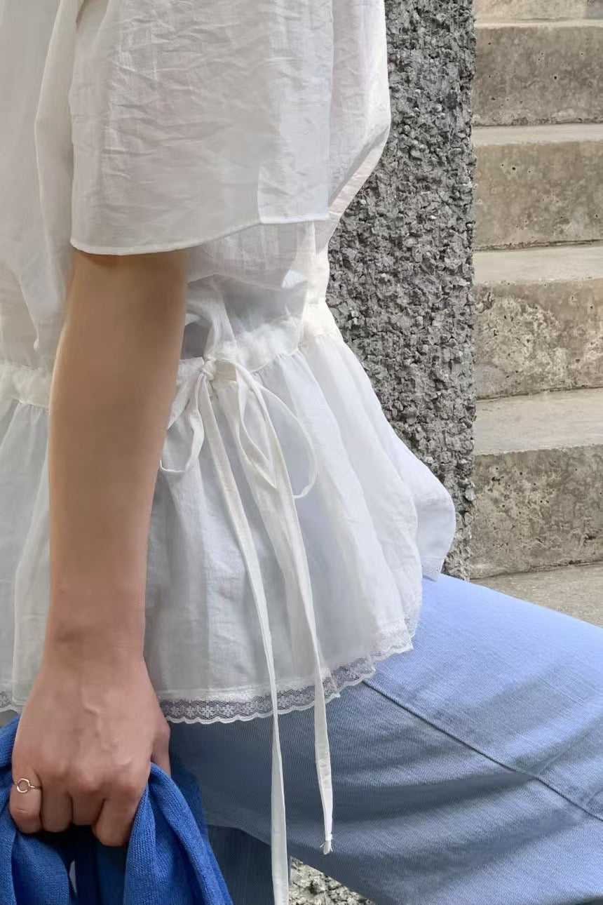 Lace邊束腰上衣