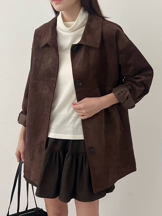 <含羊毛> 麂皮中長外套