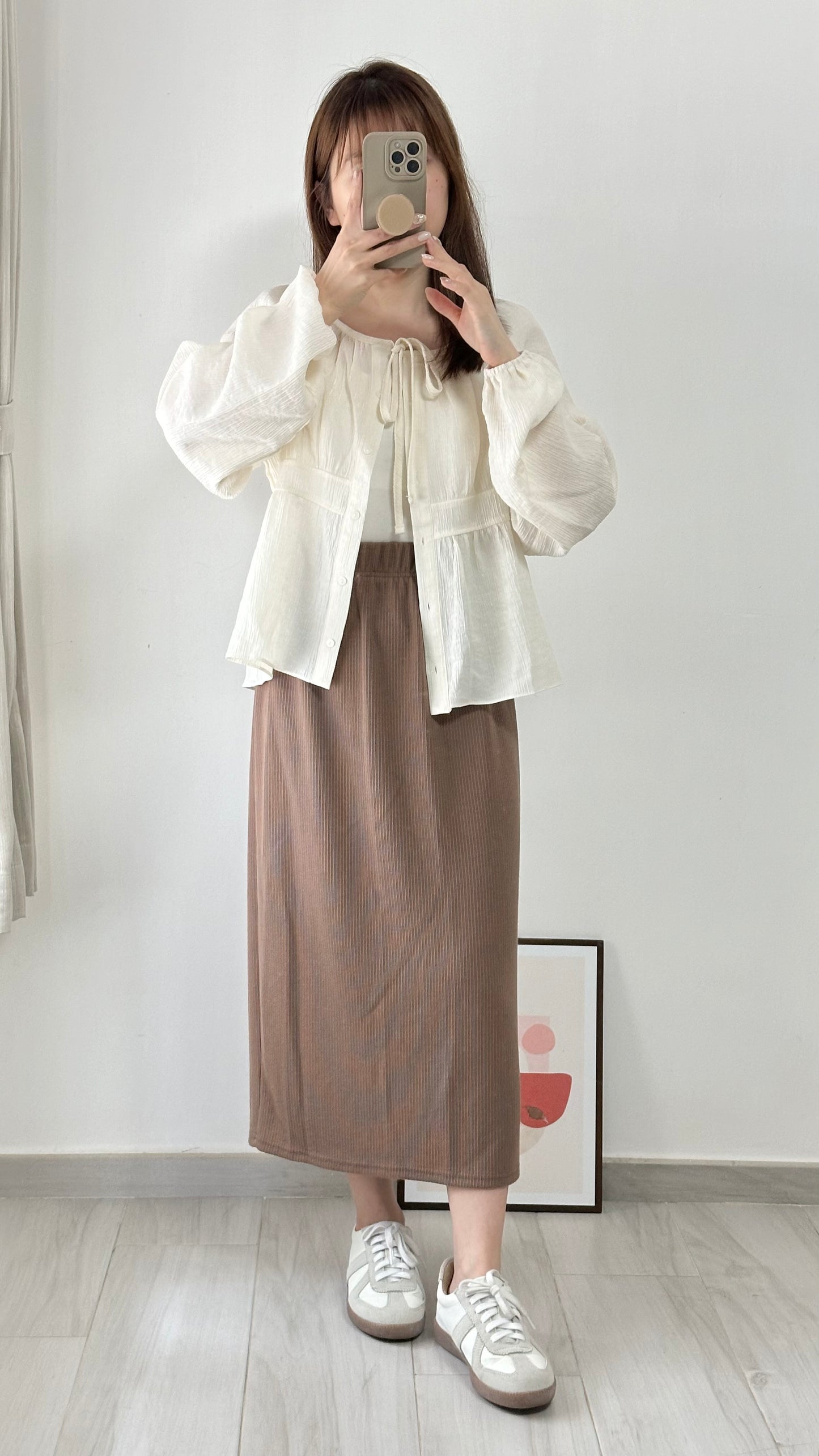 坑紋針織直筒裙