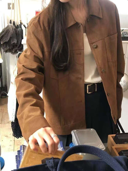 復古鈕扣麂皮外套
