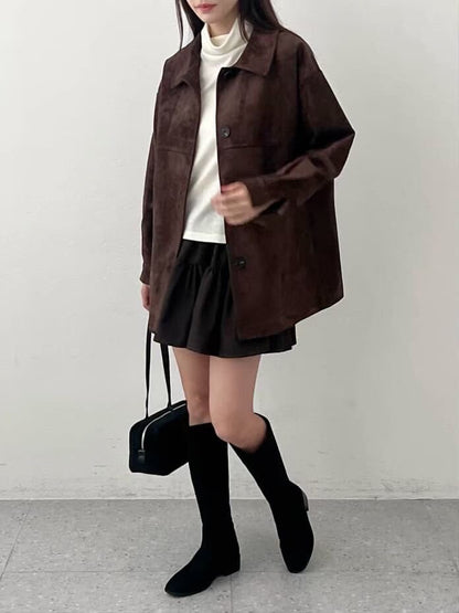 <含羊毛> 麂皮中長外套