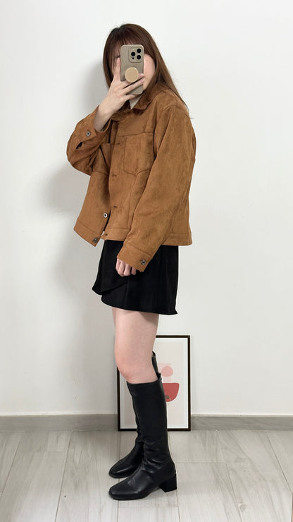 復古鈕扣麂皮外套