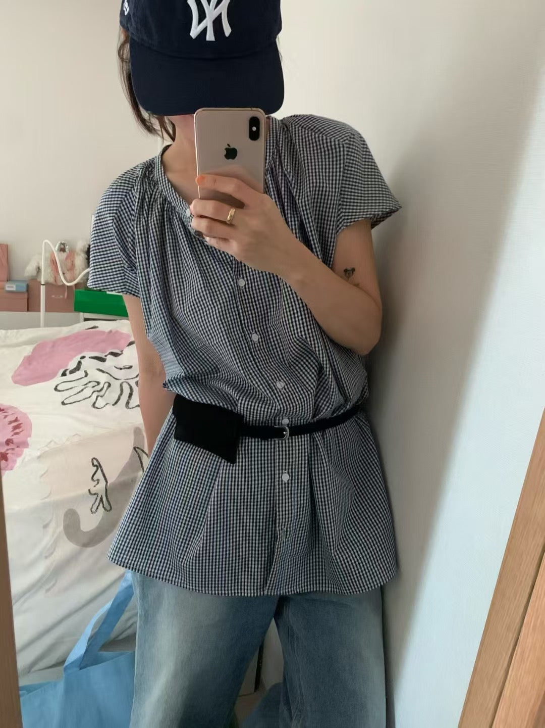 格紋圓領長裇衫