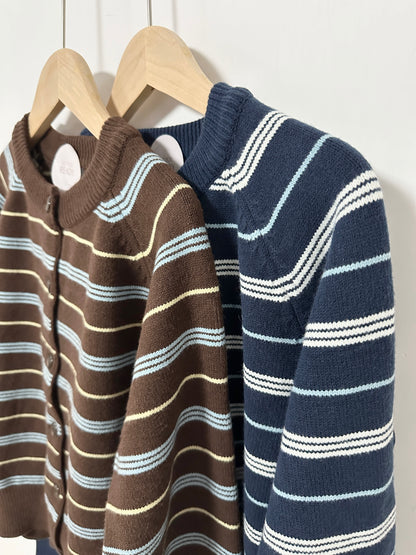 無肩線撞色間條Cardigan