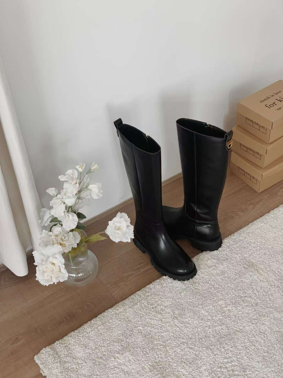 【真皮】後金扣長靴