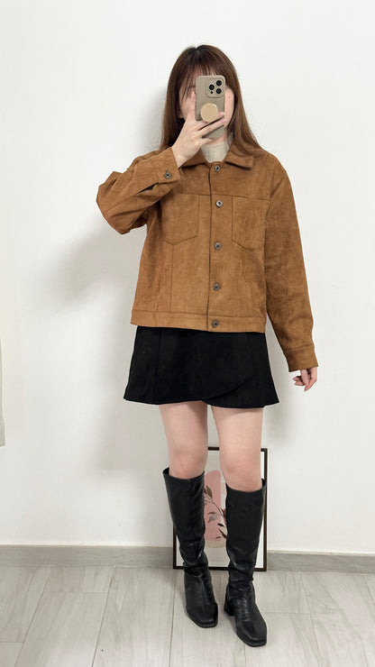 復古鈕扣麂皮外套