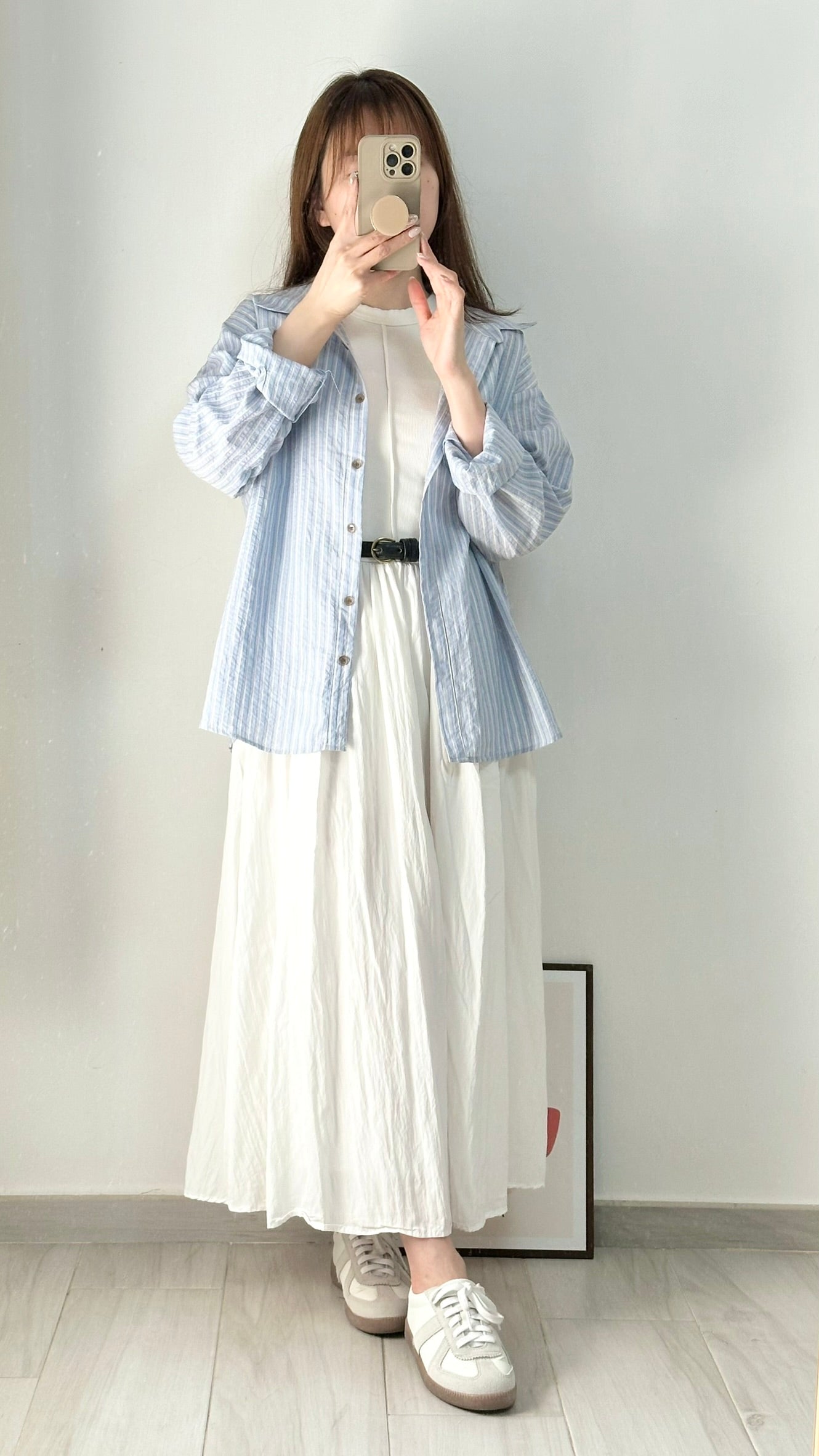 拼色鈕扣直紋恤衫