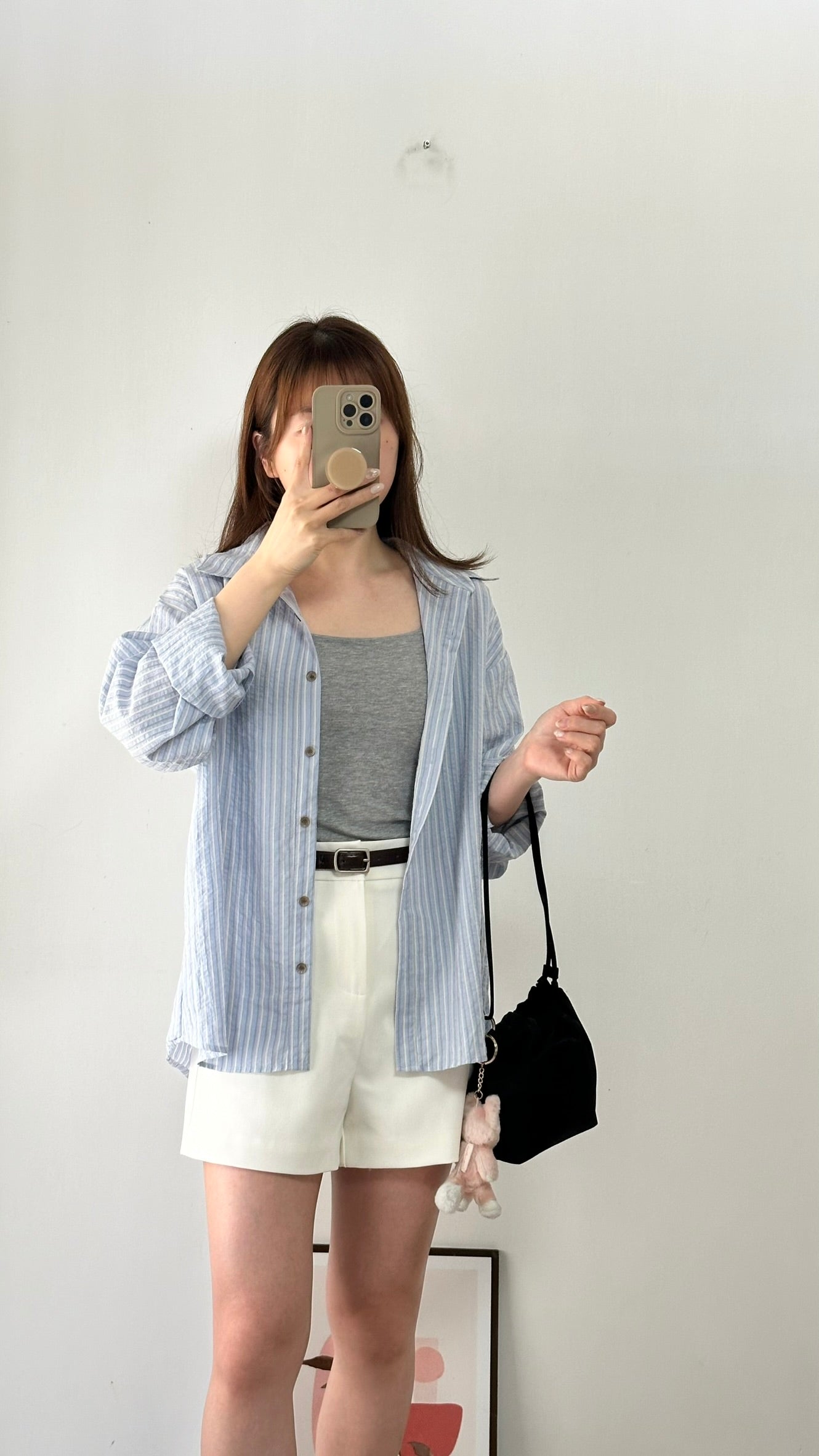 拼色鈕扣直紋恤衫