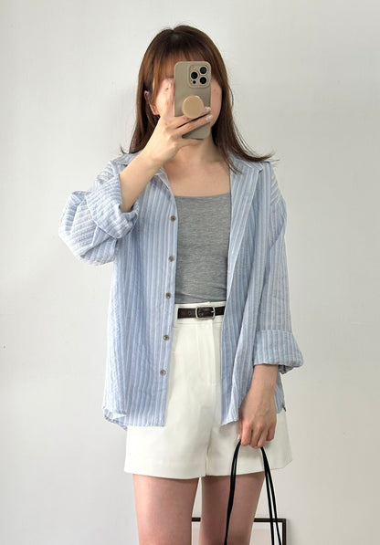 拼色鈕扣直紋恤衫