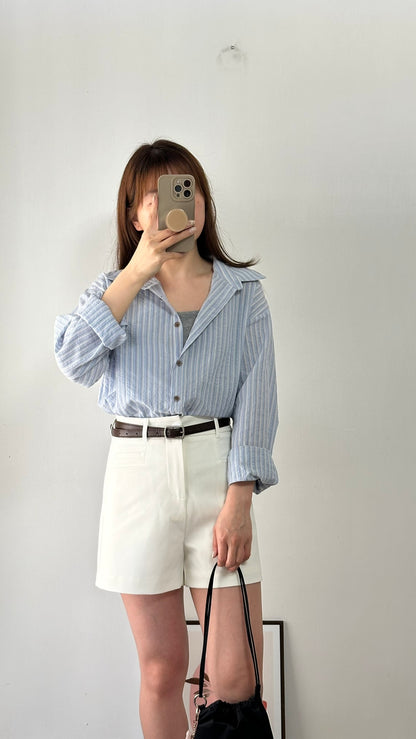 拼色鈕扣直紋恤衫