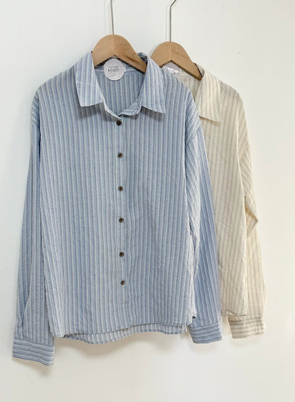 拼色鈕扣直紋恤衫